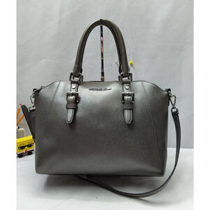 Michael Kors Gray Crossgrain Leather Top Handle Zipper Satchel Shoulder Bag